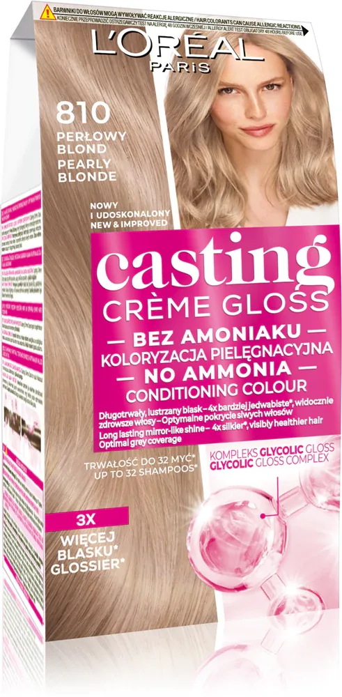 L’Oréal Paris Casting Creme Gloss - Краска для волос L’Oreal Paris Casting Creme Gloss оттеночная, для домашнего окрашивания, 1 шт, 1 шт, оттенок 810 Pearly Blonde