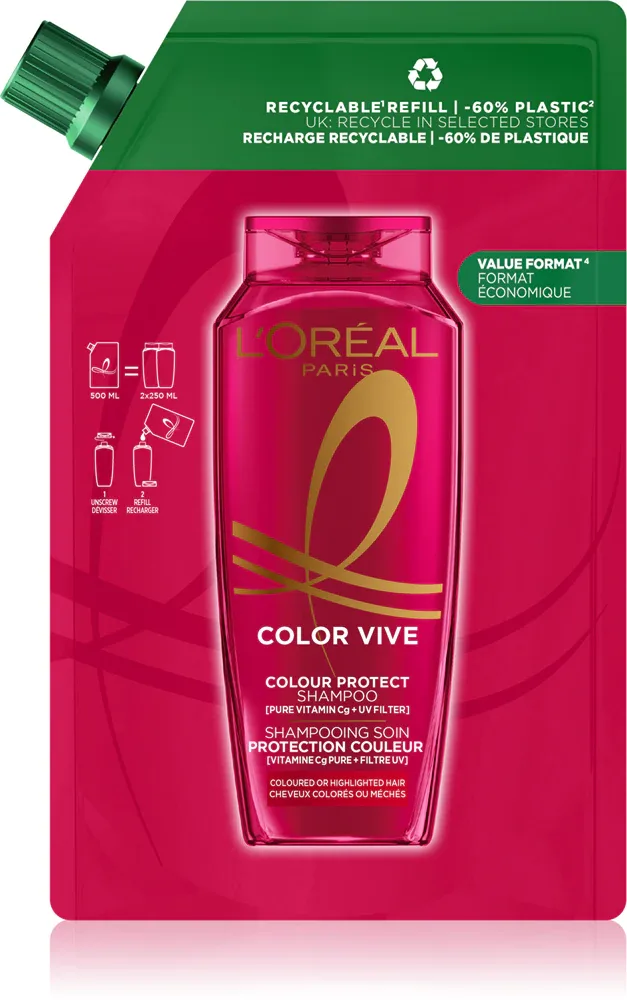 L’Oréal Paris Elseve Color-Vive - Шампунь для волос L’Oreal Paris Elseve Color-Vive для окрашенных волос, защита цвета, 1000 мл Refill, 1000 мл