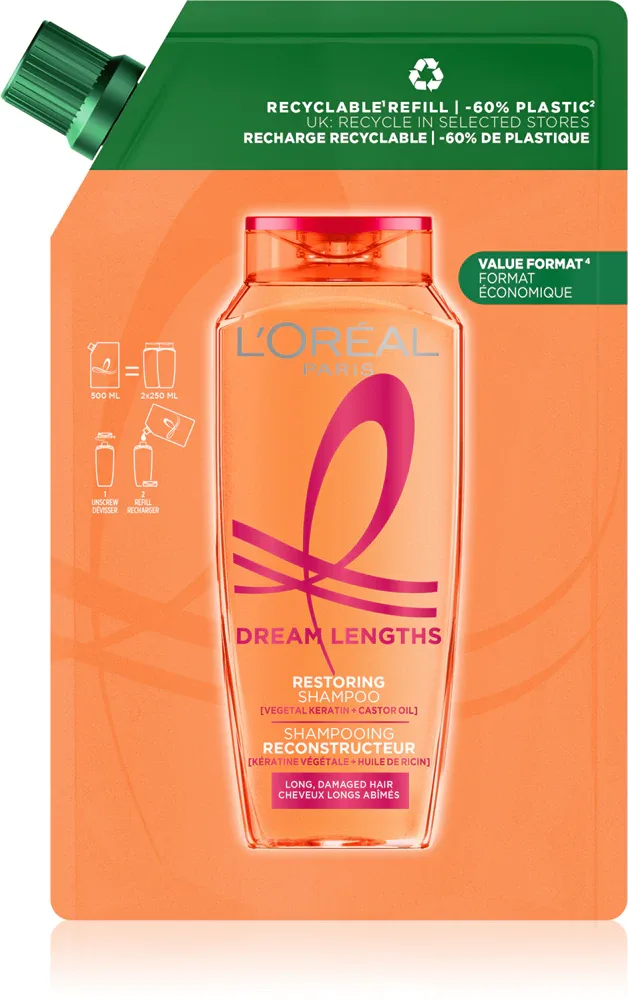 L’Oréal Paris Elseve Dream Long - Шампунь для волос L’Oreal Paris Elseve Dream Long для длинных повреждённых волос, восстанавливающий, 1000 мл Refill, 1000 мл