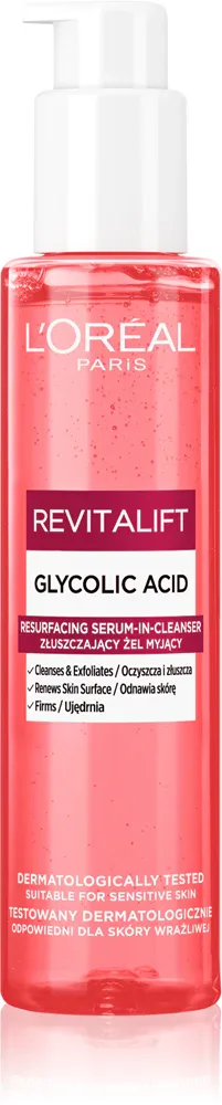 L’Oréal Paris Revitalift Glycolic - Гель для умывания L’Oreal Paris Revitalift Glycolic очищающий, отшелушивающий, с гликолевой кислотой, 150 мл, 150 мл