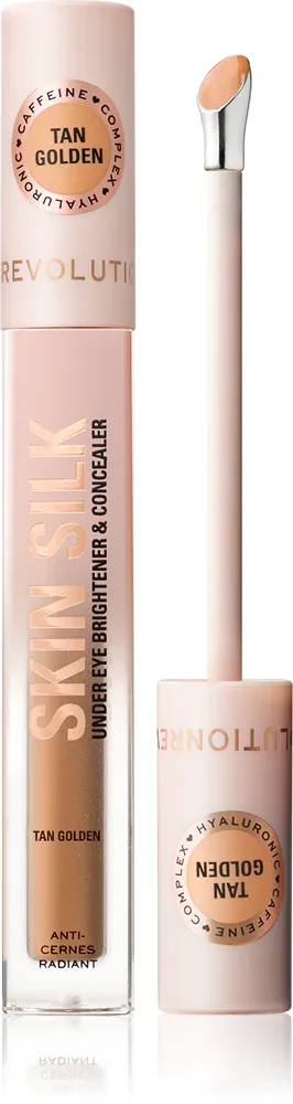 Консилер Revolution Skin Silk Under Eye Brightener Concealer, среднее покрытие, охлаждающий аппликатор, 4 мл, оттенок Tan Golden