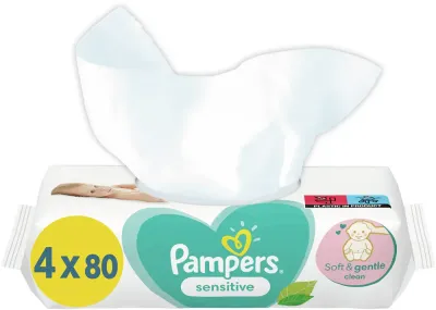Влажные салфетки Pampers Sensitive для чувствительной кожи ребёнка, 4× 80 шт