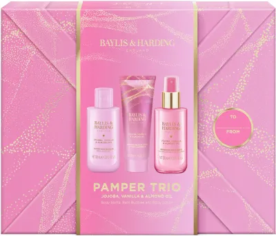 Baylis & Harding Jojoba, Vanilla & Almond Oil - Набор косметический Baylis Harding Jojoba, Vanilla Almond Oil Gift Wrapped Pamper Trio для тела, подарочный
