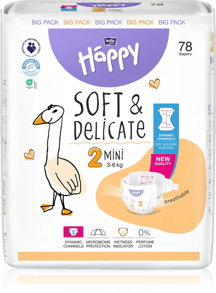Подгузники детские BELLA Baby Happy Soft Delicate Mini 3-6 кг, с индикатором влажности, 78 шт