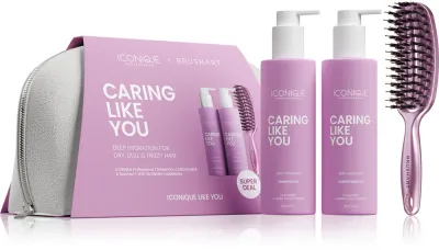 Набор для волос ICONIQUE Professional CARING LIKE YOU Set шампунь 250 мл, кондиционер 250 мл и щётка BrushArt, подарочный