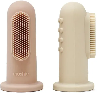 Зубная щётка-напальчник детская Mushie Finger Toothbrush силиконовая, мягкая, 2 шт