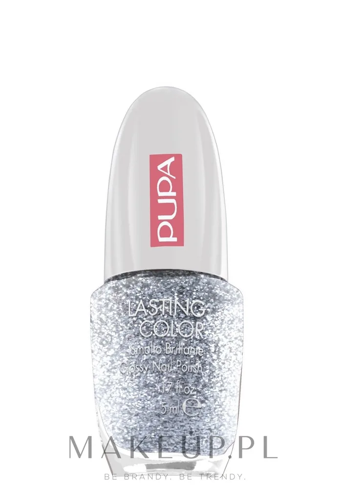 Pupa Lasting Color лак для ногтей глянцевый плотный пигмент тонкая кисть маникюр 5 мл, оттенок 802 - Transparent Silver Glitter