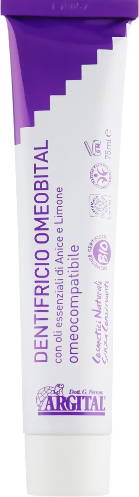 Argital Omeobital Toothpaste зубная паста с анисом и лимоном без мяты натуральная с зелёной глиной для всей семьи 75 мл