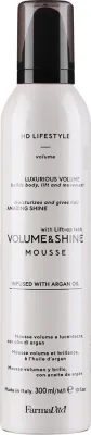 Farmavita HD Volume and Shine Mousse мусс для волос для объёма и блеска сильной фиксации 300 мл, пенка для укладки тонких волос с аргановым маслом