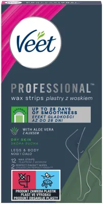 Veet Professional Easy-Gel восковые полоски для депиляции для сухой кожи 12 шт, полоски с воском для тела, зона бикини, ноги и руки