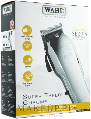 Wahl Chrome Super Taper машинка для стрижки волос профессиональная сетевая с регулировкой длины среза хромированная 1 шт
