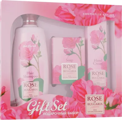 Набор BioFresh Rose of Bulgaria шампунь мыло и крем для рук с розовой водой 330 мл + 100 г + 75 мл