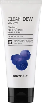Tony Moly Clean Dew разглаживающая пенка для умывания с чайным деревом и зелёным чаем Черника, 180 мл