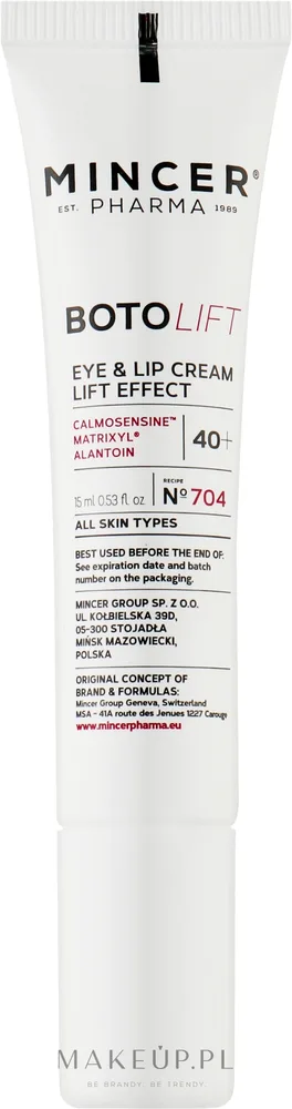 Крем для контура глаз и губ Mincer Pharma BotoLift X Lift Effect N°704 лифтинг, с пептидами Matrixyl и Calmosensine, 15 мл