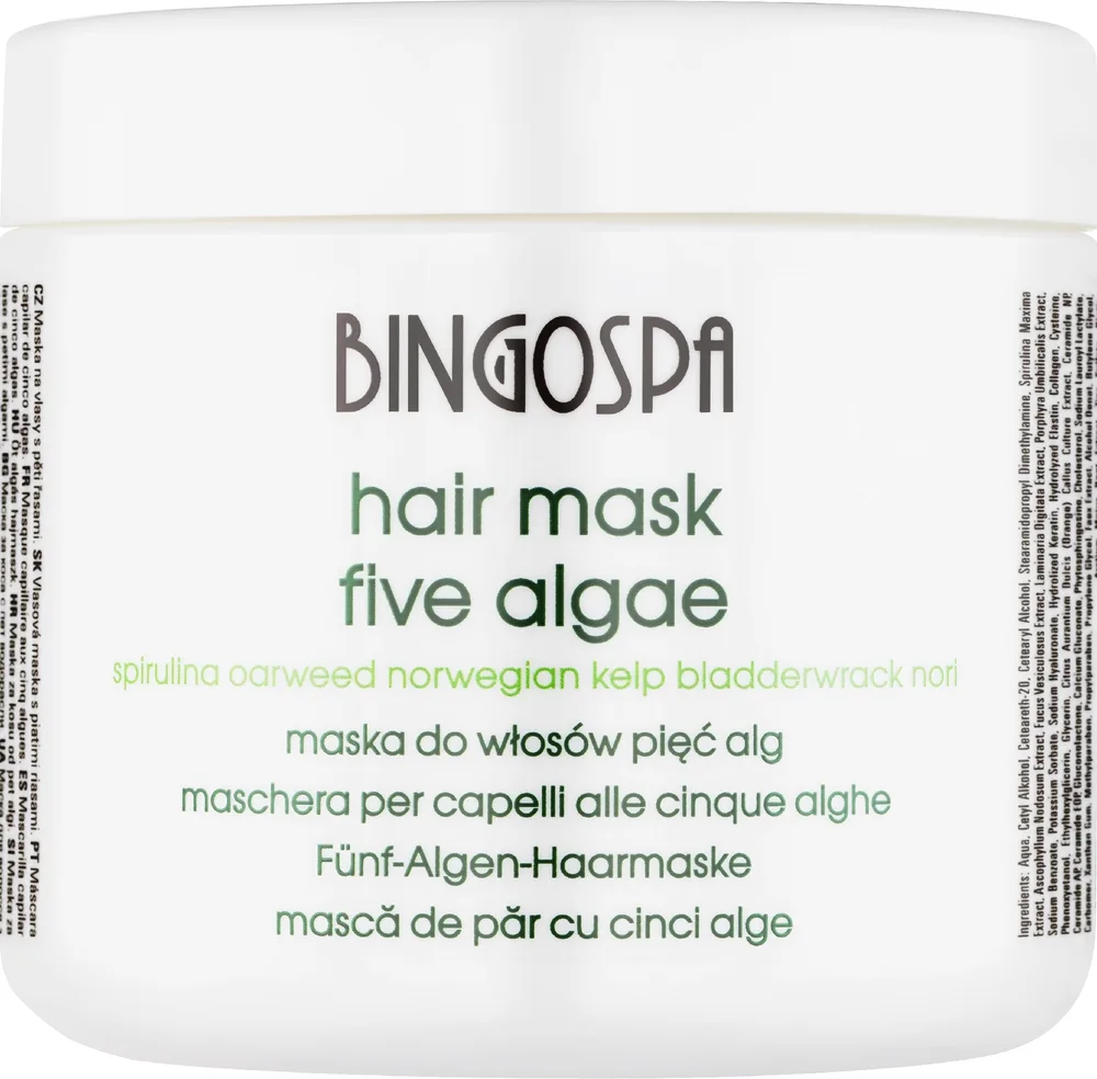 Маска для волос BingoSpa с маслом ши и пятью водорослями, для сухих и окрашенных, увлажнение и восстановление, 500 г