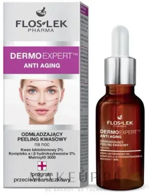 Омолаживающий ночной кислотный пилинг Floslek Dermo Expert Anti Aging Peeling с пептидами, 30 мл