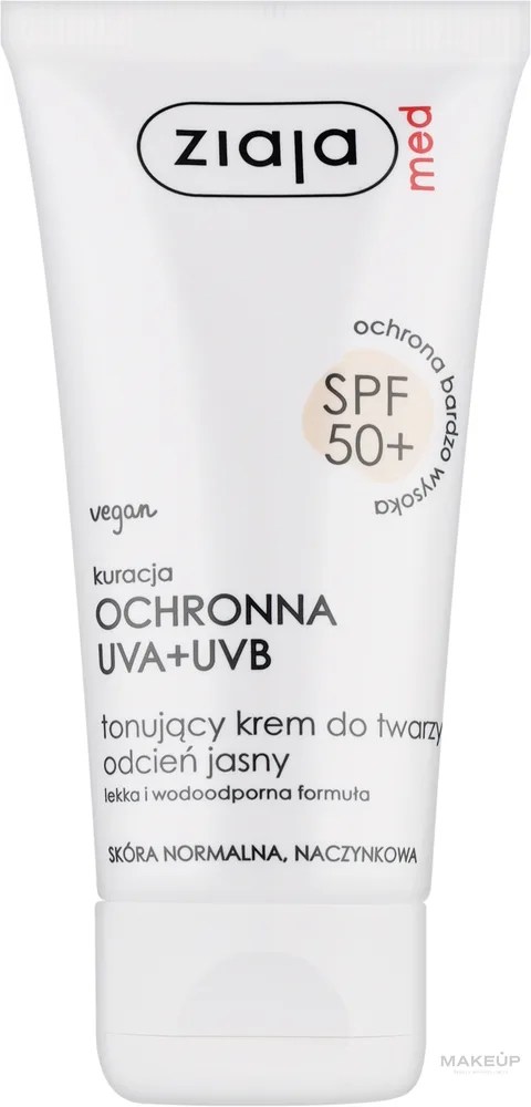 Тонирующий крем для лица Ziaja Med светлый оттенок SPF 50+ UVA+UVB для чувствительной кожи 50 мл