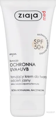 Тонирующий крем для лица Ziaja Med светлый оттенок SPF 50+ UVA+UVB для чувствительной кожи 50 мл