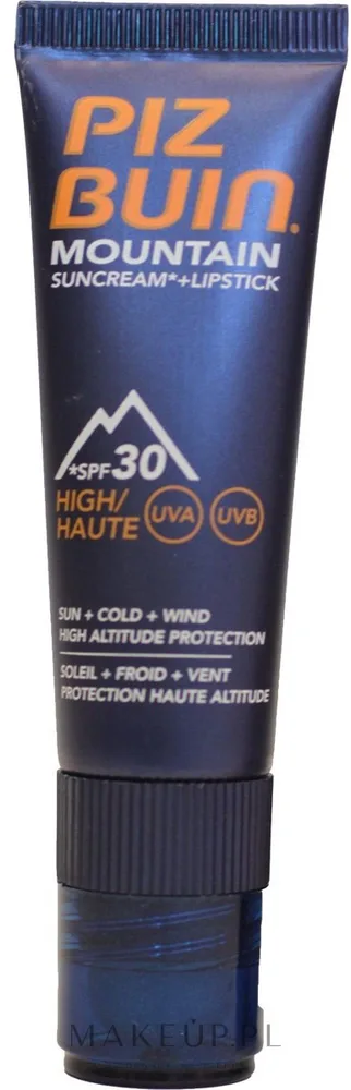 Крем солнцезащитный для лица и бальзам для губ Piz Buin Mountain Suncream + Lipstick SPF 30 устойчивый к поту и воде, 20 мл