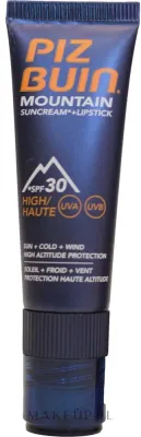Крем солнцезащитный для лица и бальзам для губ Piz Buin Mountain Suncream + Lipstick SPF 30 устойчивый к поту и воде, 20 мл