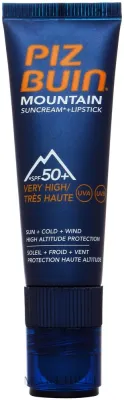Крем солнцезащитный для лица и бальзам для губ Piz Buin Mountain Suncream + Lipstick SPF 50 двухфункциональный, 20 мл