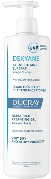 Ультранасыщенный очищающий гель для лица и тела Ducray Dexyane Gel Nettoyant Surgras, 400 мл