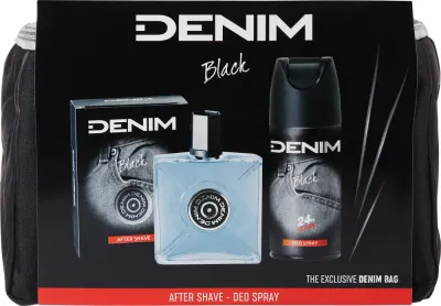 Набор для мужчин Denim Black бальзам после бритья дезодорант и косметичка 100+150 мл