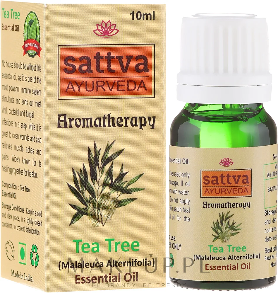 Эфирное масло чайного дерева Sattva Ayurveda 100% натуральное для ароматерапии и ухода за кожей 10 мл