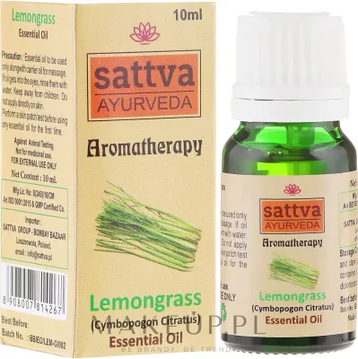 Эфирное масло лемонграсса Sattva Ayurveda для ароматерапии, массажа и ухода за жирной кожей 10 мл