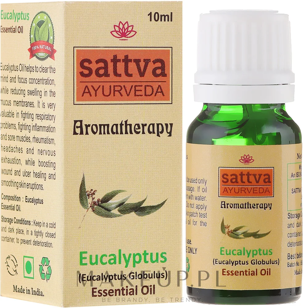 Эфирное масло эвкалипта Sattva Ayurveda для ароматерапии, ингаляций и массажа 10 мл