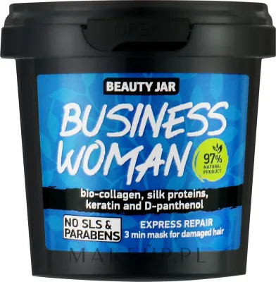 Маска для волос Beauty Jar Business Woman 3-минутная, для повреждённых волос, биоколлаген, кератин, шёлк, без парабенов, 150 г