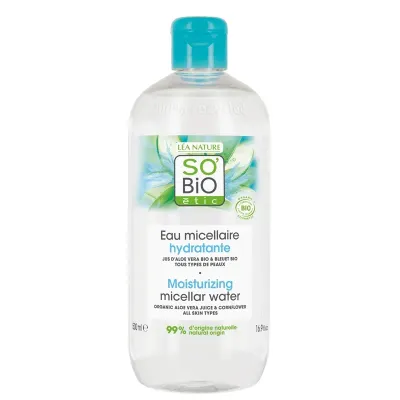Увлажняющая мицеллярная вода So'Bio Etic Aloe Vera с био-алоэ и васильком для снятия макияжа, 500 мл
