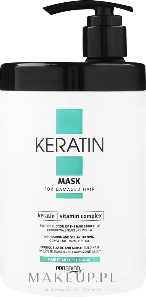 Маска для волос Prosalon Keratin кератиновая, для повреждённых волос, витамины A, E, B5, биотин и масло розы, восстановление, 1000 г