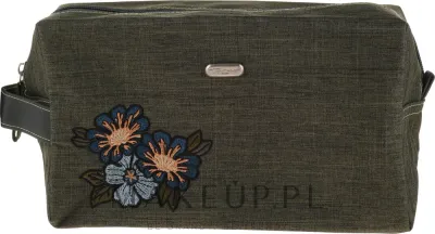 Косметичка Top Choice Soft 96051 прямоугольная с вышивкой, хаки, 26х15х12 см