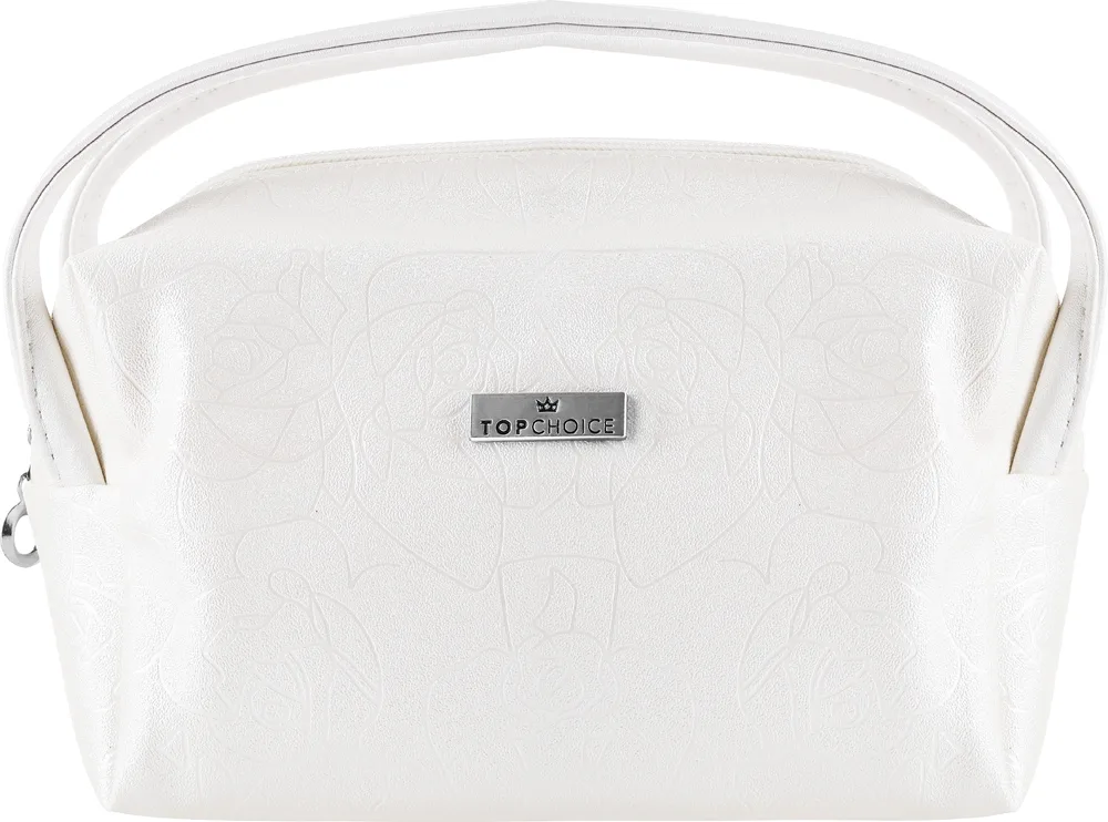 Косметичка Top Choice Roses 97737 с тиснением и ручками, белая, 19х10х8,5 см