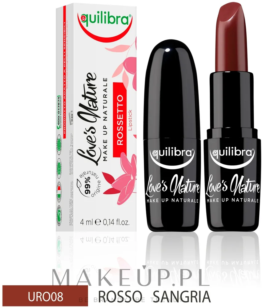 Помада для губ Equilibra Love's Nature Lipstick, оттенок 08 - Sangria Red