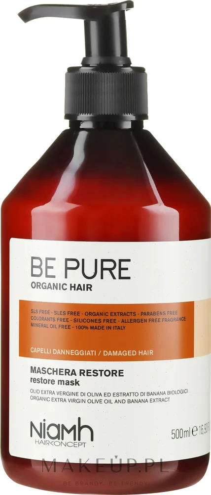Niamh Hairconcept Niamh Hairconcept Be Pure Restore Mask - Маска для волос Niamh Be Pure Restore регенерирующая, для повреждённых волос, олива и экстракт банана, питание и мягкость
