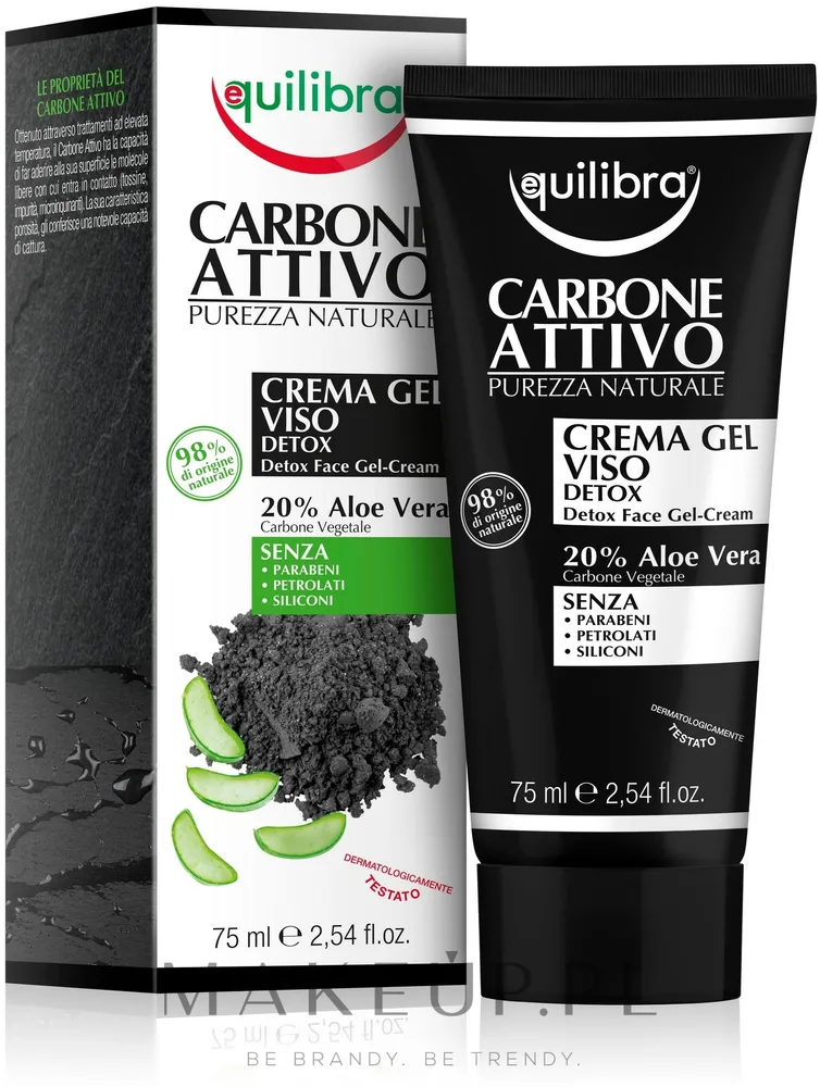 Крем-гель для лица Equilibra Active Charcoal Detox с активированным углём очищающий 75 мл