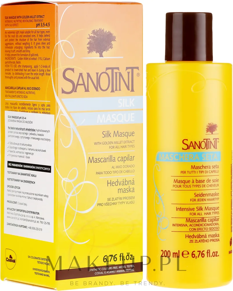 Маска для волос SanoTint Intensive Silk интенсивная, с шёлком и биотином, протеины проса, для сухих волос, 200 мл