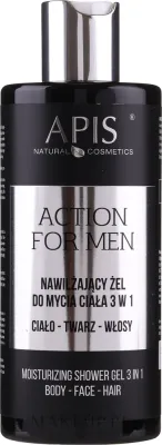 Гель для мытья 3 в 1 APIS Professional Action For Men мужской, увлажняющий, 300 мл, 1000 мл