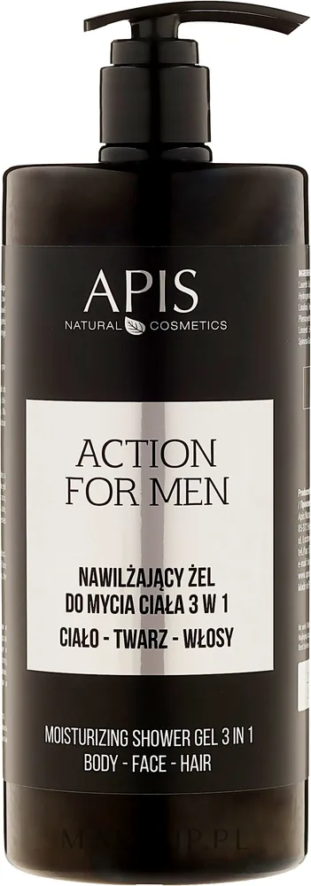 Гель для мытья 3 в 1 APIS Professional Action For Men мужской, увлажняющий, 300 мл, 1000 мл