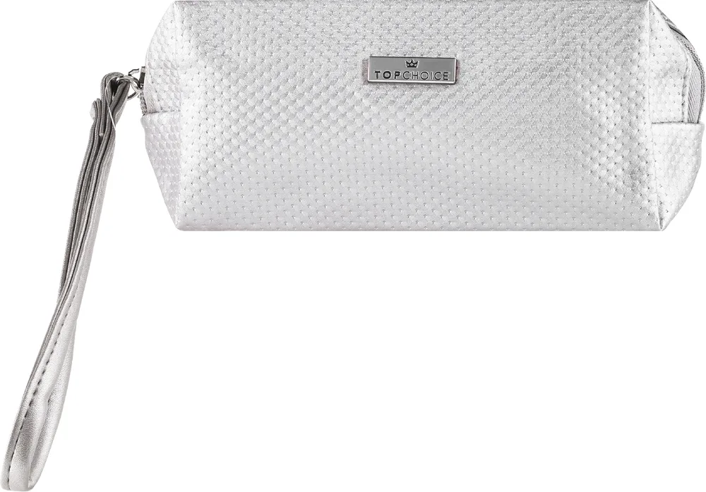 Косметичка Top Choice Dots 97638 с тиснением, серебристая, 17х8х6 см