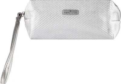 Косметичка Top Choice Dots 97638 с тиснением, серебристая, 17х8х6 см