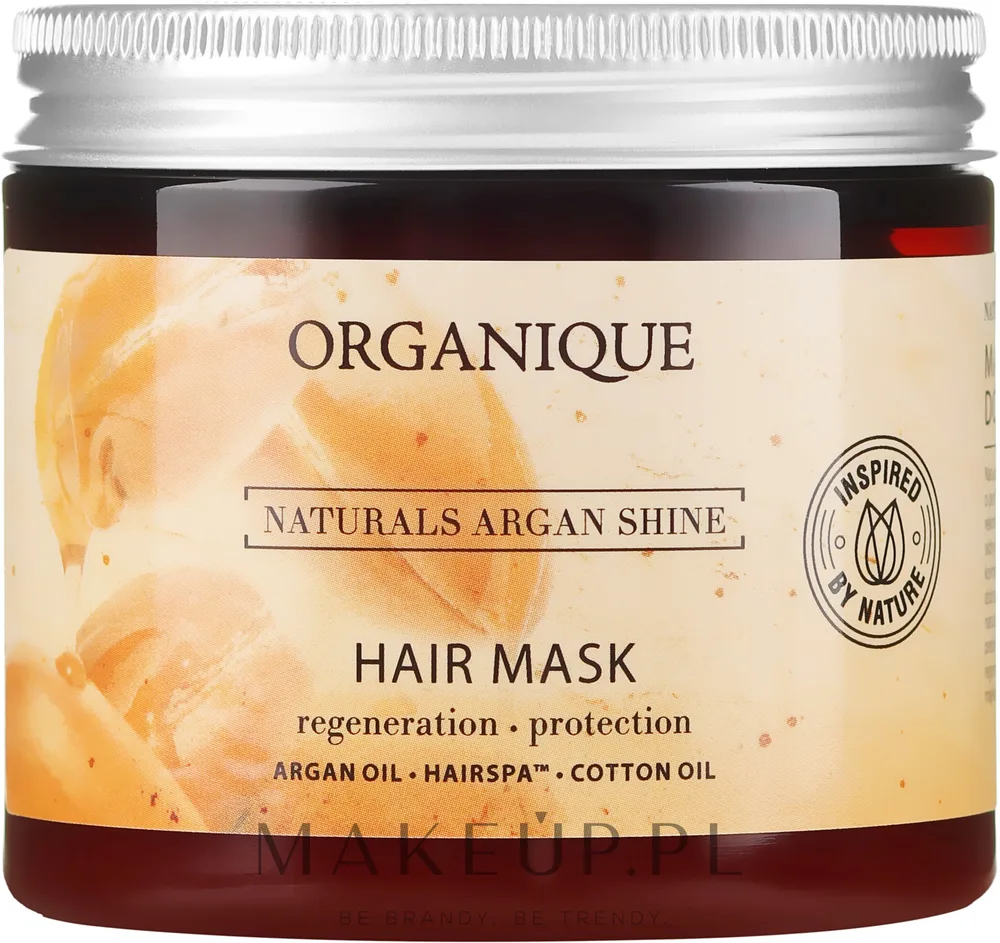 Маска для волос Organique Naturals Argan Shine для сухих и тусклых волос, хлопковое и аргановое масло, блеск и мягкость, 200 мл
