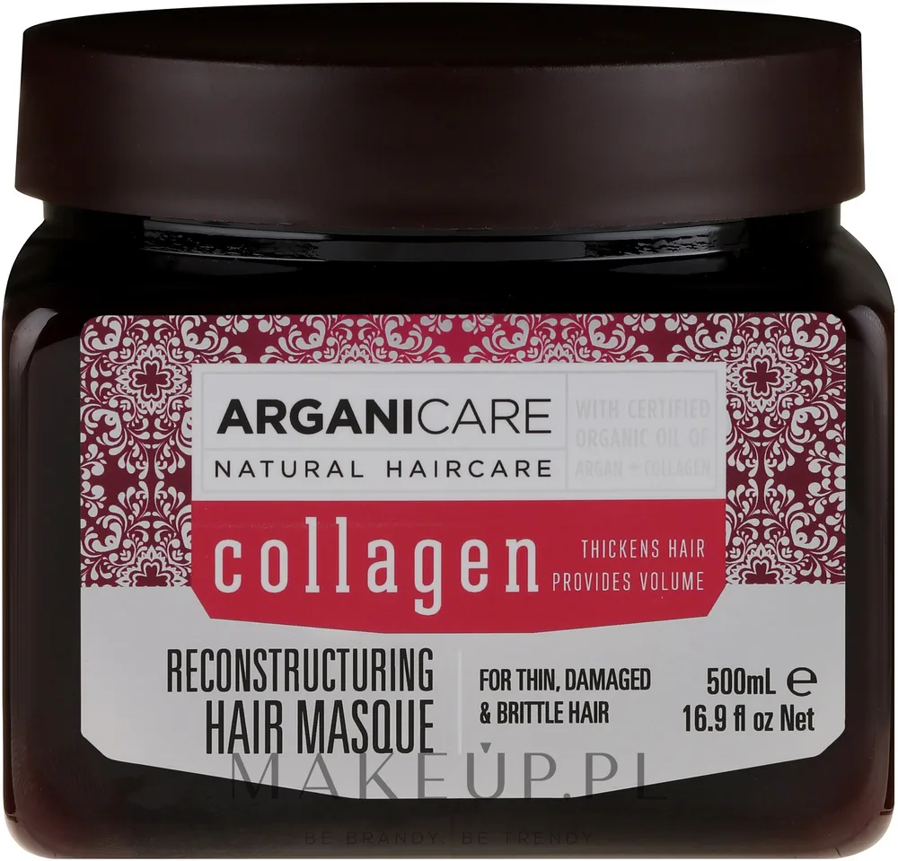 Маска для волос Arganicare Collagen восстанавливающая, для повреждённых волос, коллаген и аргановое масло, ниацинамид, 500 мл