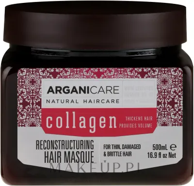 Маска для волос Arganicare Collagen восстанавливающая, для повреждённых волос, коллаген и аргановое масло, ниацинамид, 500 мл