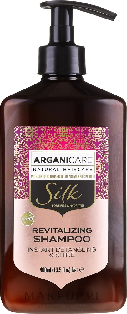 Ревитализирующий шампунь Arganicare Silk с протеинами шёлка и аргановым маслом 400 мл