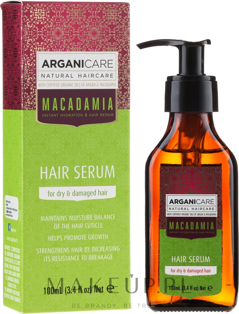 Сыворотка для сухих и повреждённых волос с маслом макадамии Arganicare Macadamia Hair Serum for Dry & Damaged Hair, 100 мл