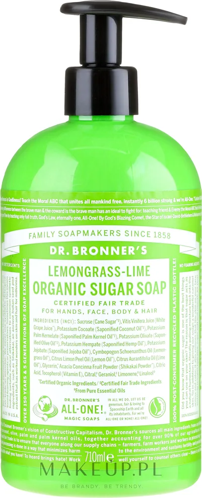Жидкое мыло Dr. Bronner's Organic Sugar лемонграсс и лайм, 355 мл