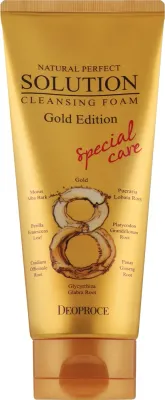 Deoproce Natural Perfect Solution Cleansing Foam Gold Edition пенка для умывания лица с золотом и травами, 170 г